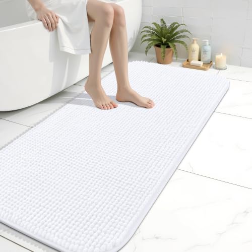 Arotive Bathroom Rugs 44" x 24", Ultra Soft Absorbent Chenille Bath Rugs, Rubber Backing, Machine Washable Bath Mats for Bathroom Floor, Tub and Shower, Home Decor Accessories, White - color: White, size: 44" X 24"