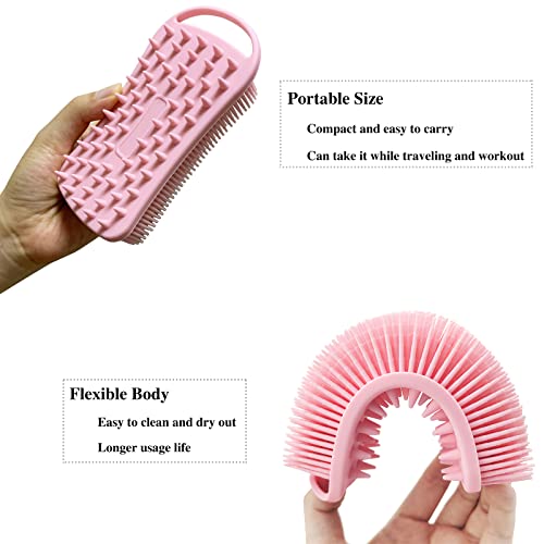 MtBoi 2 PC Silicone Body Scrubber, 2 in 1 Exfoliating Shower Bath Scrubber, Soft Silicone Loofah for Sensitive Skin, Shower Hair Scalp Massager, Easy to Clean, Lather Well (Pink&Blue) - color: Blue&pink