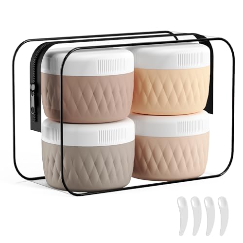 Kuangre Travel Containers for Toiletries, Silicone Cream Jars BPA-Free, TSA Approved 3oz Travel Size Containers, Leak-proof Silicone Jars with Lid for Cosmetic Face Hand Body Cream (4 Pack) - color: Apricot, size: 3 Ounces
