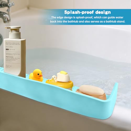 Bathtub Splash Guard, Longer Silicone Splash Guard for Bathtub with 11 Suction Cups, Prevents Water Spills in Bathroom, with Storage Area, 31.5" x 4.53" (Color:Blue)