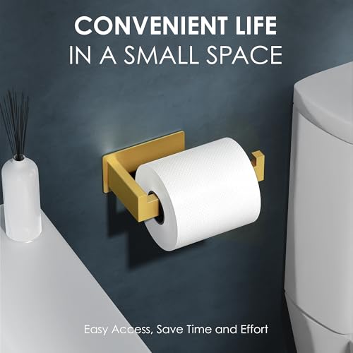 Auxmir Adhesive Toilet Paper Holder, No Drilling Toilet Roll Holder Wall Mount, Premium Thicken SUS304 Stainless Steel, Rustproof Toilet Tissue Holder for Bathroom Kitchen Washroom RV, Gold - color: Toilet Paper Holder-gold