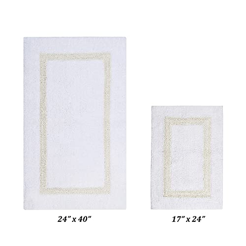 Better Trends 100% Cotton Hotel Collection Bath Mats Set, White & Ivory Mats - Tufted, Reversible & Absorbent & Machine Washable 2 Piece Bathroom Rug Set, Shower & Sink Bath Rug - color: White & Ivory, size: 2 Piece Set (17" x 24" | 24" x 40")