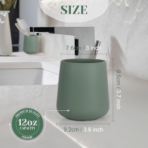 INGOFIN Ceramic Toothbrush Holder, 12 oz Bathroom Toothbrush Holder Ceramic Holder for Toothbrush, Toothpaste Holder and Cup, Matte Green - color: Matte Green