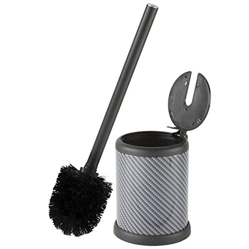 Bath Bliss Toilet Brush and Holder | Self Closing Lid | 360 Degree Brush Head | Bathroom Cleaning | Compact Size | Storage and Organization | Carbon - color: Carbon, size: 1 Pack