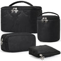 4Pcs Quilted Makeup Bag Set, Cute Bowknot Puffy Makeup Bag Toiletry Bag w/ Bow Zipper Travel Essentials Large Water-Resistant Travel Makeup Bag Versatile Cosmetic Organizer Pouch for Women Girls - color: Black