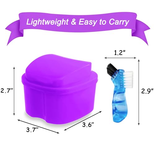 Keedolla 2 Pack Denture Soaking Cup Retainer Cleaner Case, False Teeth Container Denture Holder Box Case for Clear Braces, Mouth Guard, Night Guard - Pink & Purple - color: Purple & Pink