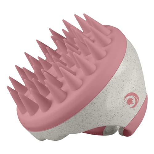 Hair Shampoo Brush and Scalp Exfoliator - Soft Silicone Scalp Massager Hair Growth Stimulator for Wet or Dry Hair - In Shower Scalp Scrubber for Dandruff Removal Made with Recycled Wheat Straw - Pink - color: Pink