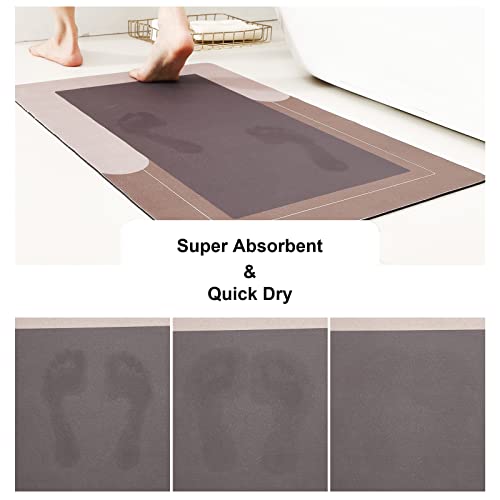HelloTree 3PCS Bath Mat Rug Rubber Non Slip Quick Dry Rug Sets Super Absorbent Thin Bathroom Rugs Fit Under Door Khaki Washable Bathroom Floor Mats for in Front of Bathtub, Shower Room, Sink - color: Khaki, size: 20" X 32" + 20" X 47"+ U Shape 20" X 24"