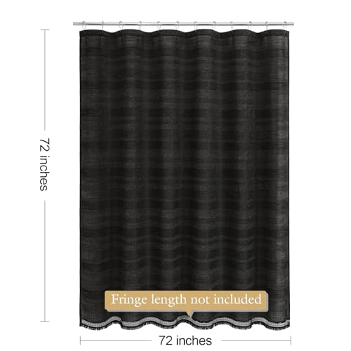 Boho Farmhouse Shower Curtain Set with Tassel, Linen Bohemian French Country Chic Bathroom Shower Curtain Set, Modern Striped Textured Shower Curtain 72x72 - Black - color: Black, size: 72"W x 72"L (Pack of 1)