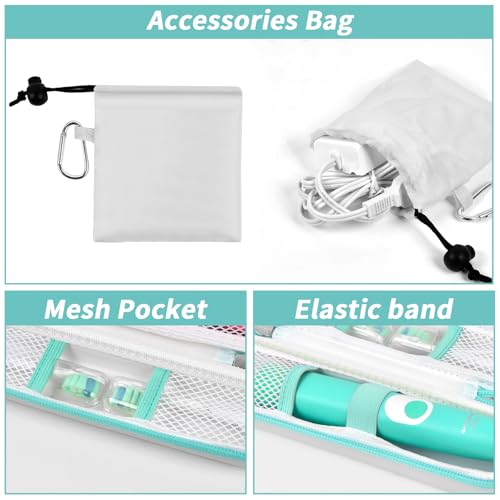 Comecase Electric Toothbrush Case with Pouch for Oral-B&Sonicare | Compact Hard EVA Toothbrush Case for Brush Heads, Cables and Small Travel items, Wipe-Clean Lining and Carabiner, White - color: White, size: Compact Size