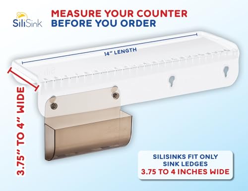 SiliProducts SiliSink Silicone Edge Guard for Kitchen Sink - Fits 3.75” - 4” Wide - The Original Silicone Sink Edge Protector with Sponge Caddy - Splash Guard, 14” Clear Diamond - color: Clear Diamond, size: 4in x 14in