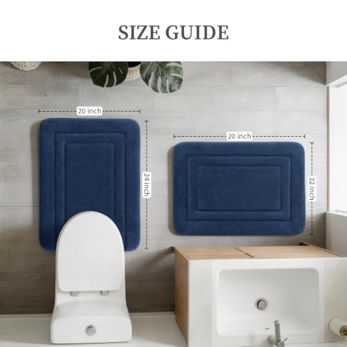 YIHOUSE Bathroom Rugs Sets 2 Piece, Towel-Like Soft Absorbent Thick High Density Memory Foam Bath Mat Set, Non-Slip Machine Washable Bath Rugs for Bathroom, Tub & Shower (24"x17"+24"x20"U, Dark Blue) - color: Dark Blue, size: 1'8" x 2' (17"x24"+20"x24"U)