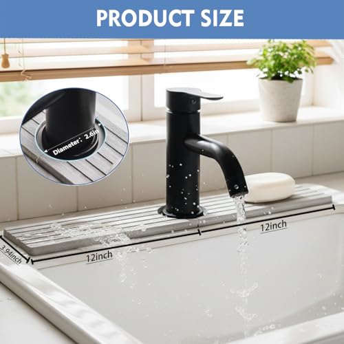 Diatomite Sink Splash Guard - DryingNeat Kitchen Faucet Mat, Instant Dry Water Absorbing Stone Tray for Sink, Durable Protector for Kitchen Bathroom Counter [Light Grey]