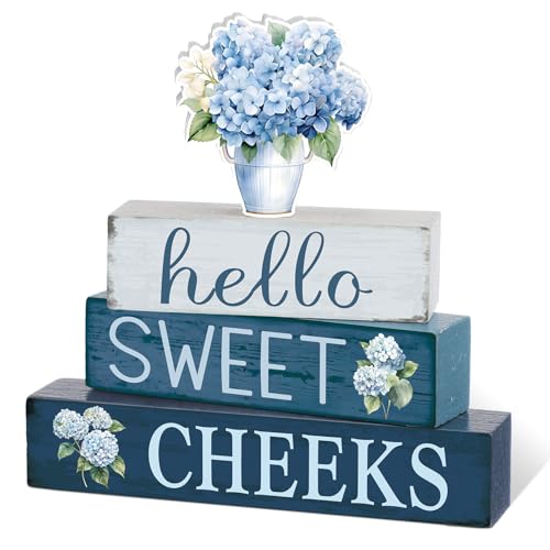 Cinnvoice 4 Pcs Hydrangea Bathroom Decor Farmhouse Bathroom Decoration Hello Sweet Cheeks Table Centerpiece Gift for Christmas Valentines Back to School - style: Hydrangea Hello Sweet Cheeks