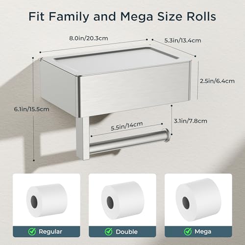 FORIOUS Toilet Paper Holder with Shelf, Sanitary Napkin Receptacle Tampon Holder, Wall Mount Toilet Paper Holder with Storage, Flushable Wipes Dispenser Fits for Bathroom Commercial(1, Brushed Nickel) - color: Stainless Steel, size: 1 Pack-8" (L)