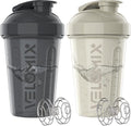 VELOMIX -2 Pack- 20 oz Protein Shaker Bottles for Protein Mixes - 2x Wire Whisk | Leak Proof Shaker Cups for Protein Shakes and Pre Workout | Protein Shaker Bottle Pack (B6) Gray/White - color: B6) Gray / White