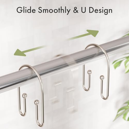 AmazerBath Shower Curtain Hooks, Nickel Shower Curtain Hooks Rust Proof, Non-Slip Simple Double Hook Shower Curtain Hooks for Shower Curtain, Sturdy Shower Curtain Rings, 12Pcs - color: Nickel, style: Minimalist