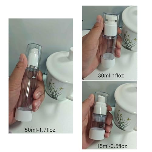 13 Pack Big Travel Size Containers, Airless Pump Bottles Jar Kit | 1.7 1 0.5oz, Clear, TSA Approved, Leak Proof, Refillable, Jars for Travel Home Toiletries, Lotion, Liquid, Cream