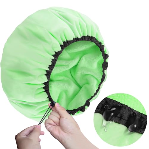 Sheomern Adjustable Shower Cap with Terry Cloth Lining, Dual Waterproof Shower Cap Reusable for Women Men Large Hair Cap for Shower Double Layer Soft Bath Cap for Braids, Long Hair, Locs, Dreadlocks - color: Green, size: X-Large