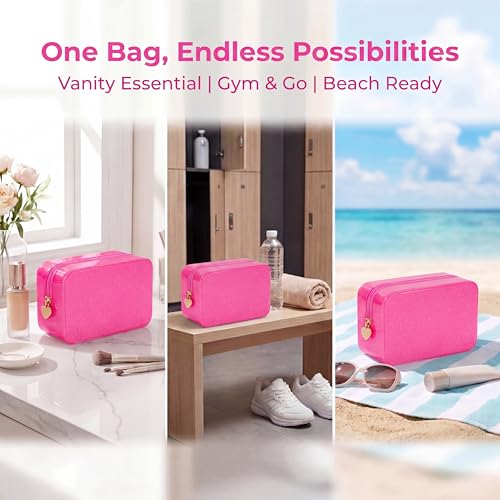 RSRSLEII Stardust Twinkle Jelly Travel Makeup & Toiletry Bag, Waterproof PVC Cosmetic Bag/Case for Women，Zipper SPF Beach Bag for Sunscreen Skincare and Daily Essentials (02Hot Pink) - color: 02Hot Pink