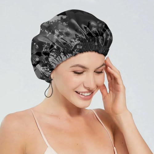 2 PCS Shower Cap Reusable Waterproof Double Layers Hair Caps Shower Bath Adjustable Elastic Hat for Women Girls Cute Aesthetic-Bat Sunflower - color: AI12-Bat Sunflower