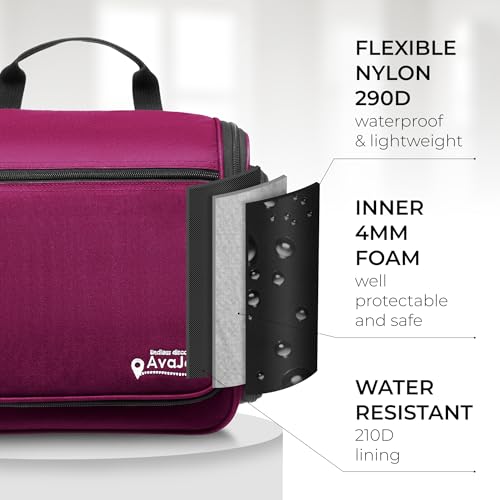 Travel Toiletry Bag for Men and Women - (10.6”x10.6”x3.2”) Large Hanging Toiletry Organizer - Waterproof Hygiene Bag with Metal XXL Swivel Hook, with Sturdy Zippers and 19 Compartments for Toiletries - color: L Purple