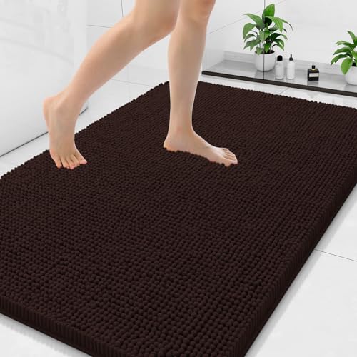 Arotive Bathroom Rugs 47x32, Extra Soft Absorbent Shaggy Chenille Bath Rugs, Machine Washable Rubber Backing Bath Mats for Bathroom Floor Tub and Shower, Home Decor Accessories, Brown - color: Brown, size: 47" X 32"
