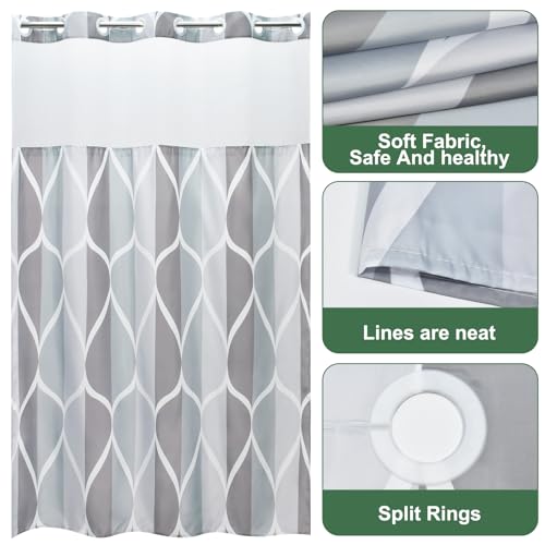 Yiatn No Hook Grey Stall Size Shower Curtain with Snap in Fabric Liner Set - Hotel Style with See Through Mesh Top Window, Modern Geometric Waterdrop Design,Waterproof and Washable, 54x80 INCH - color: A. Grey, size: 54"W x 80"L (Pack of 1)