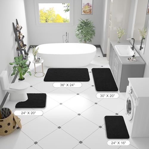 OLANLY Bathroom Rugs 36x24, Extra Soft Absorbent Chenille Bath Rugs, Rubber Backing Quick Dry, Machine Washable Bath Mats for Bathroom Floor, Tub and Shower, Home Decor Accessories, Black - color: Black, size: 36" X 24"
