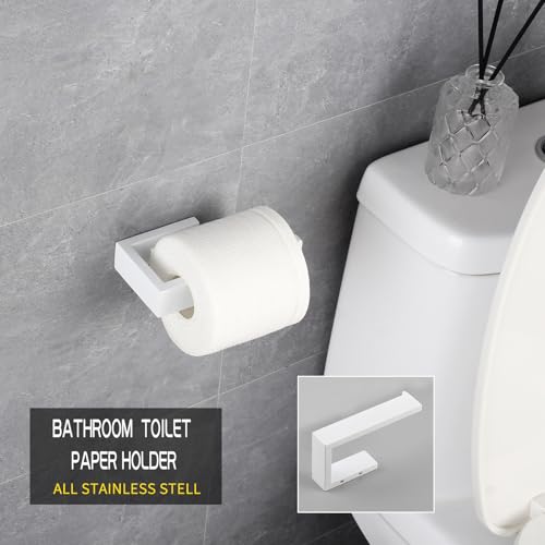 GERZWY Bathroom 2-Piece Accessory Set SUS 304 Stainless Steel Toilet Paper Holder Towel Ring Wall Mount, White - color: White