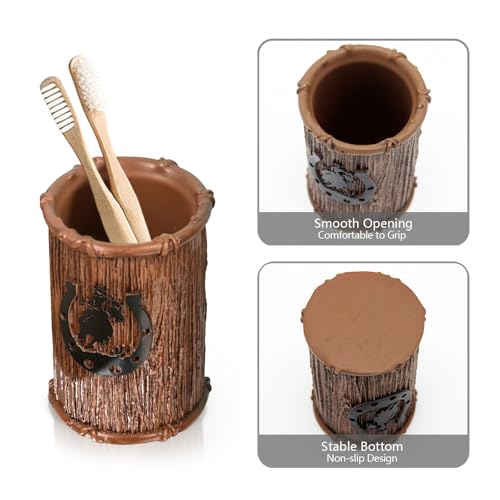 Bathroom Accessory Sets 4PCS Bathroom Accessories Set Complete Western Rustic Horseshoes Decoration Includes Lotion Dispenser Toothbrush Holder Tumbler Cup & Soal Dish - color: Brown, size: Soap Dish