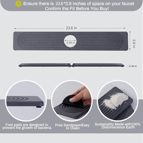 Stone Faucet Mat for Kitchen Sink, Water Absorbing Sink Water Splash Guard | Stone Drying Mat for Kitchen Counter Bathroom Sink Diatomite Stone Drying Mat & Sink Protectors(Dark Grey, 23.6" x 3.9") - color: Dark Gray.23.6" x 3.9"
