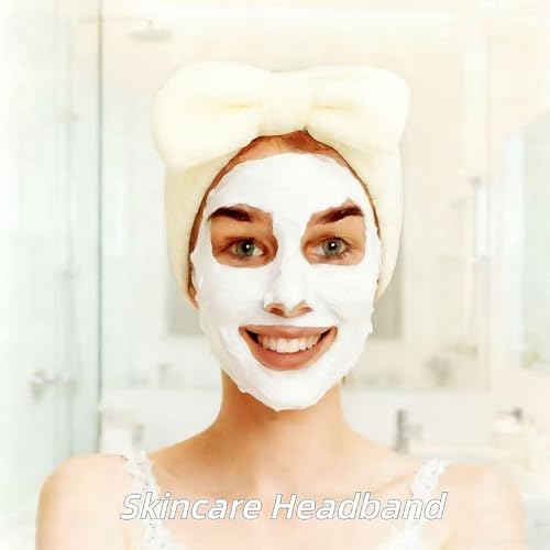 7 Pcs Spa Set, Facial Headband and Wristband Set, Skincare Accessories, College Style Girl Idea Gifts, Hair Accessories for Women and Girls（Light Beige） - color: Light Beige