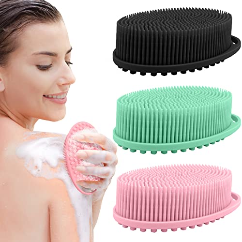 PQRUU 3 Pack Silicone Body Scrubber, Soft Silicone Loofah, Exfoliating Body Scrubbers for Use in Shower,Bath Scrubbers Fit for All Kinds of Skin, Rapid Foaming,Black,Green,Pink - color: Black,green,pink
