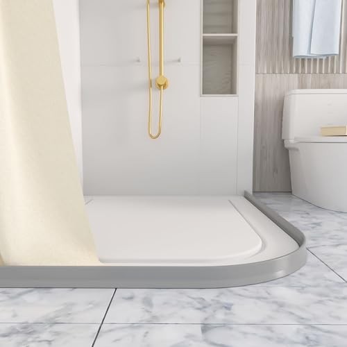 Raycity 3" High Shower Threshold Water Dam 98 IN Collapsible Shower Water Splash Guard for Curbless Shower Threshold Barrier Water Stopper for Wet and Dry Separation Bathroom and Kitchen (Grey) - color: Gray, style: 98 inch