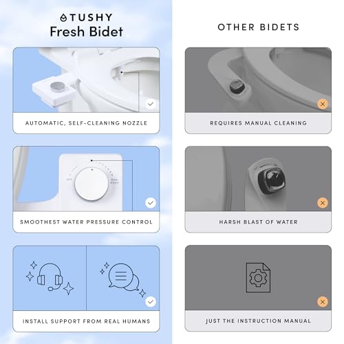 TUSHY Fresh Ultra-Slim Starter Bidet Attachment for Toilet | Non-Electric, Adjustable Water Pressure, Cool Water Rear Wash, Self-Cleaning | Elongated & Round Toilets, 10 Min Install, Matte Brass - color: Matte Brass Knob, style: Single Nozzle