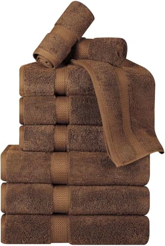 Superior Egyptian Cotton 800 GSM Plush & Absorbent, 9 Piece Set, Chocolate | Quick Dry, Soft Luxury Towel Set, Bath Essentials, Guest Bath, Spa, 3 Bath, 3 Hand, 3 Face Towel, Madeline Towels - color: Chocolate, size: 9 Piece Towel Set