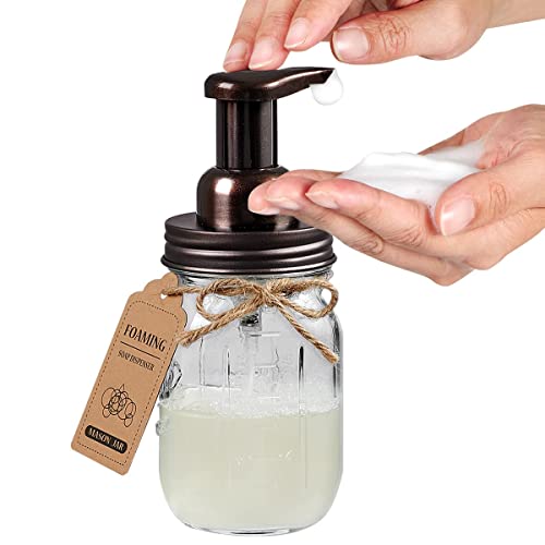 Amolliar Mason Jar Bathroom Accessories Set(4 Pack) - Foaming Soap Dispenser&Qtip Holder Set&Toothbrush Holder-Rustic Farmhouse Decor Bathroom Organizer Apothecary Jar Country Countertop (Bronze) - size: Bronze, style: Wide-mouth