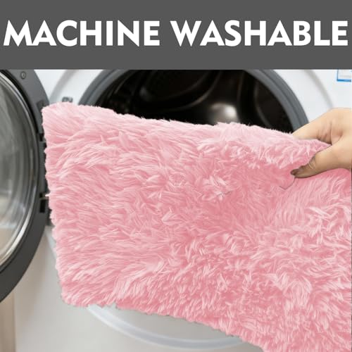 Shaggy Bathroom Rugs Sets 3Piece Bath Mat for Bathrom Non-Slip Bathrom Mats Water Absorbent Bath Rug Floor Mats Soft Washable Shower Rug with U-Shaped Contour Rug Toilet Lid Cover Light Pink - color: Light Pink