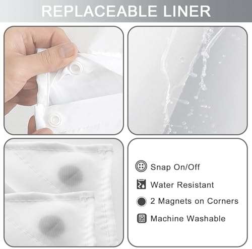 Small Stall No Hook Shower Curtain with Snap in Liner, Black and White Shower Curtains and Liner Set, Ombre Hotel Fabric Bath Curtain for Bathroom, Mesh Top Window Waterproof Washable, 36 x 74 - color: Ombre Black, size: 36"W x 74"L (Pack of 1)