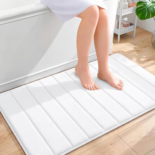 OLANLY Memory Foam Bath Mat 40x24, Super Soft Absorbent Bathroom Rugs, Quick Dry, Machine Washable Shower Floor Rugs, Bathmat Carpet, Bathroom Home Decor Accessories, White - color: White, size: 40" X 24"