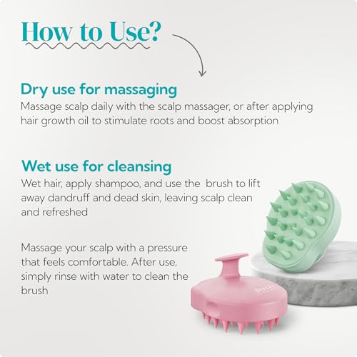 HEETA Scalp Massager 2 Pack for Hair Growth, Soft Silicone Bristles to Remove Dandruff and Relieve Itching, Scalp Scrubber for Hair Care, Shampoo Brush for Wet Dry, Pink & Green - color: 01- New Pink & Green