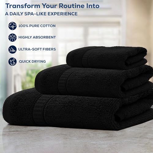 GOLD TEXTILES Premium Bath Towels Set (Pack of 4,27 x 54) 100% Ring-Spun Cotton Bathroom Towels for Hotel, Spa, Soft and Absorbent (27 x 54, Black - 4 Pcs) - color: Black, size: 4 Pack 27x54