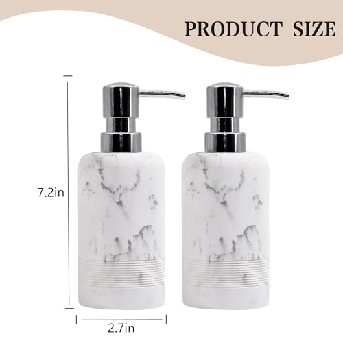 YMXYJM Resin Soap Dispenser Sets, 2 Pcs Heavy Lotion Dispensers,10.8oz Refillable Liquid Soap Dispensers with Rust-Proof Pump for Bathroom Countertop or Kitchen, Artificial Marble White - color: White