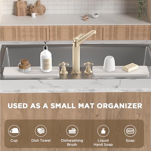 Faucet Mat for Kitchen Sink, Diatomite Stone Drying Sink Protectors, Bathroom Faucet Splash Guard, Quick Dry Water Absorbing, Non-Slip Tray for Kitchen Counter, White, 11.8" x 3.9" x 2pcs - color: White, size: 11.8" x 3.9"