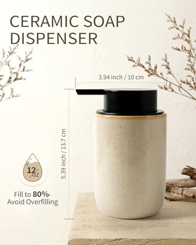 BosilunLife Lotion Pump Dispenser - Hand Soap Dispenser Bathroom Ceramic Dish Liquid Soap Dispenser for Bathroom, Kitchen, Countertop Soap Dispensers (Greige with Speckle, Liquid Pump) - color: Greige-liquid Pumpt