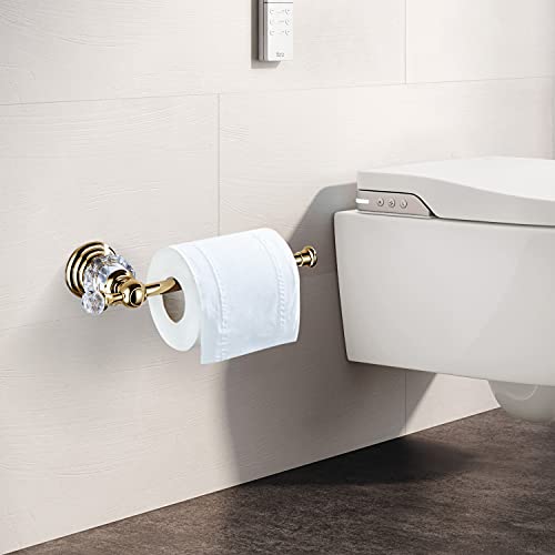BATHSIR Crystal Toilet Paper Holder, Gold Toilet Roll Holder Modern Bathroom Accessories Zinc Alloy Tissue Hanger Wall Mounted - color: Gold