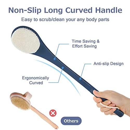 Body Back Scrubber – 17'' Long Handle Shower Brush, Durable Exfoliator for Dry & Wet Use, Deep Cleansing & Gentle Exfoliation for Smooth Skin – for Men, Women & Elderly (Navy Blue) - size: 17“ Navy Blue