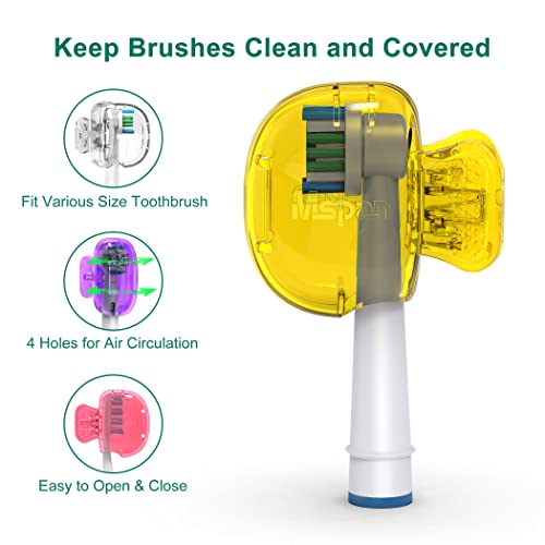 Mspan Toothbrush Head Cover Cap: Tooth Brush Protector Clip Compatible with Oral-B Philips Colgate AquaSonic - Plastic Pod Travel Case - 4 Packs - color: Yellow, Purple, Pink, Clear