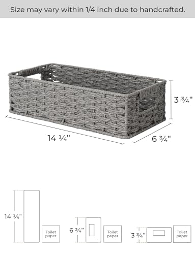 StorageWorks Toilet Tank Basket for Bathroom, Round Paper Rope Wicker Storage Basket Back of Toilet Tank Top, 14 ¼"L x 6 ¾"W x 3 ¾"H, 1 Pack - color: Grey, size: 14¼" L x 6¾" W x 3¾" H